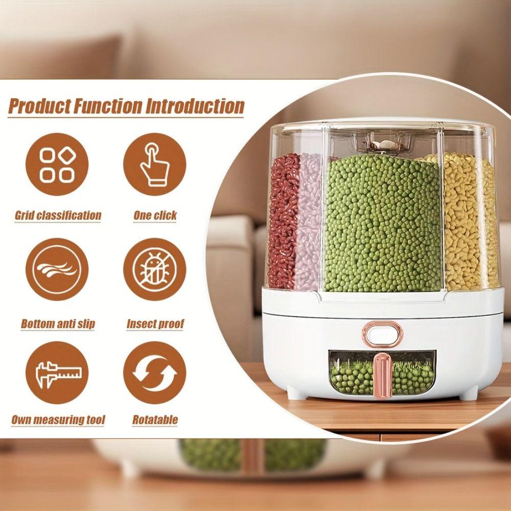 6/10KG Cereal Container 360° Rotating Food Storage Box Portable Grain Storage Dispenser Household