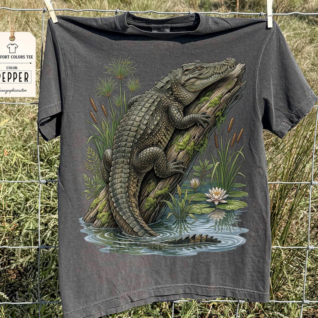 Vintage Crocodile Nature Graphic Comfort Colors Shirt, Retro 90s Alligator Wildlife Tee, Swamp Life Top, Outdoorsy Reptile Lover Gift