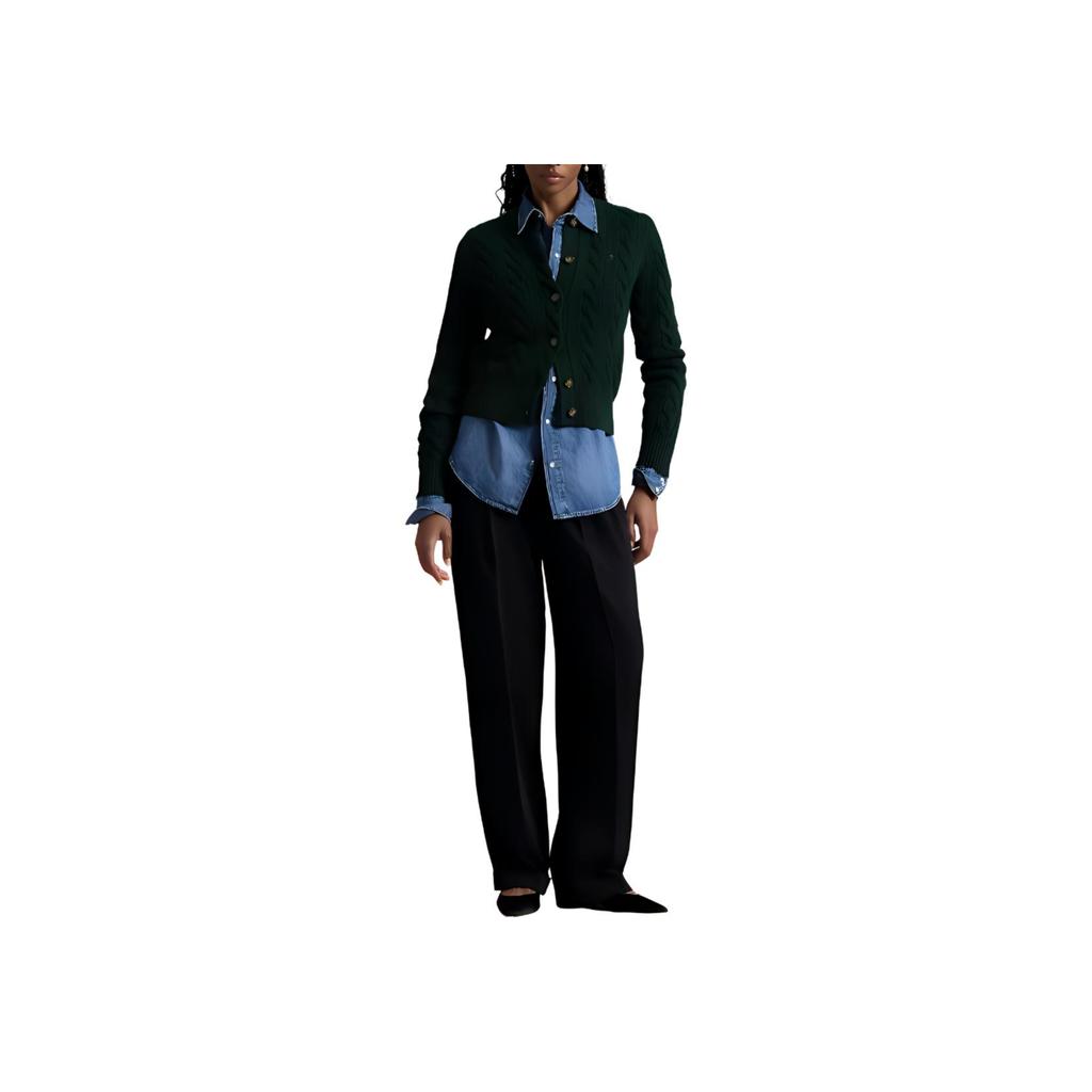 Polo Ralph Lauren FW24 Embroidered Logo Pattern Wool Cashmere Blend Cable Knit Ribbed Crew Neck Button Front Long Sleeve Sweater WMPOSWENDW20302-300