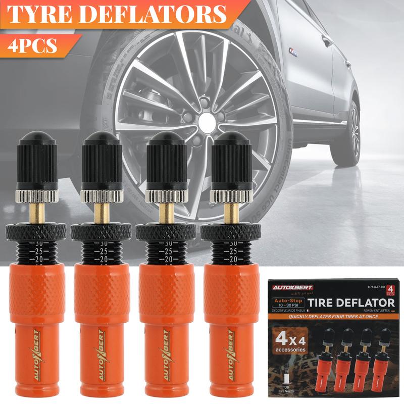

4 PCS 10-30 PSI Adjustable Auto-Stop Tire Deflator Valve Kit Screw-on Tyre Air Down Tools For Offroad 4x4 Vehicle Accessories