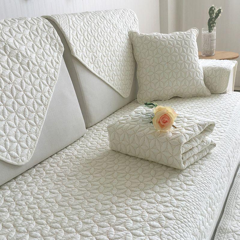 

Cotton Fabric Sofa Cushion Summer Simplicity Modern Four Seasons Universal Combination Sofa Cushion Backrest Towel Cover Household Creamy-white flowers are pretty 70*70cm