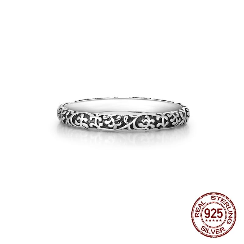 925 Sterling Silver Vintage Oxidized Filigree Band Ring Celtic Scrollwork Stackable Ring Retro Jewelry Gift for Women & Men