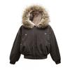 Mens Oversized Winter Puffer Jacket With Detachable Faux Fur Collar Embroidered Streetwear Style