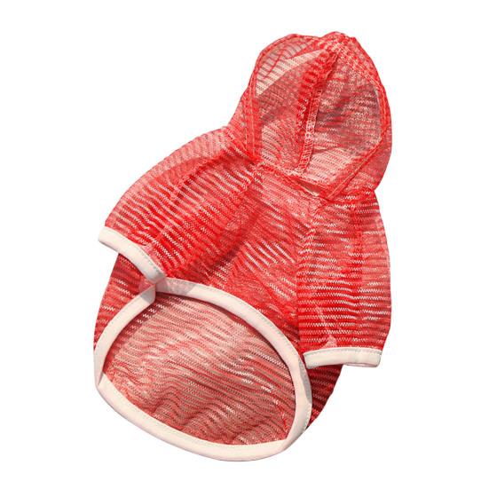 

Одежда для домашних животных Легкая сетчатая ткань с капюшоном и коротким рукавом Дышащая одежда для защиты от солнца Легко стирается Быстросохнущая жилетка для домашних животных S красный