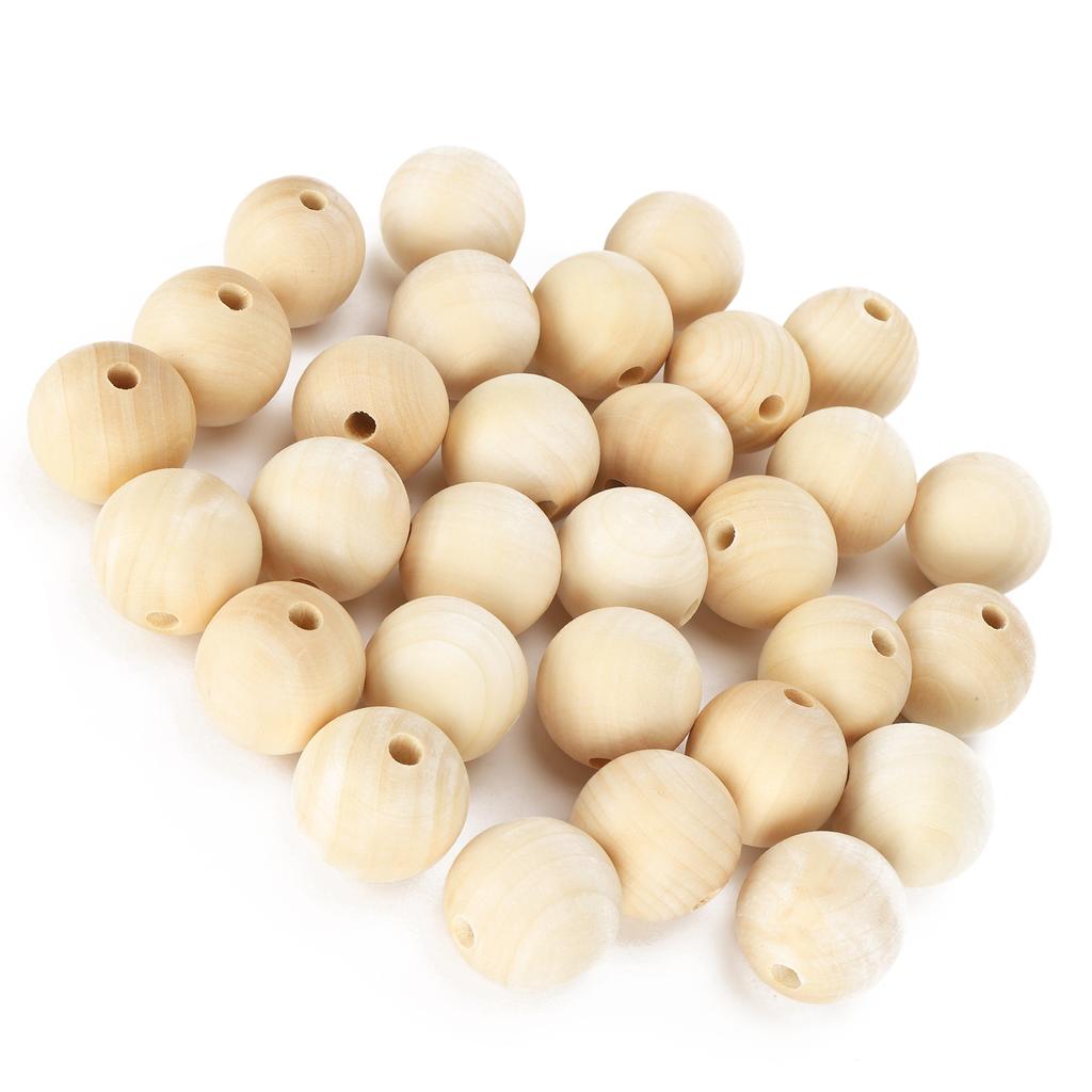 30Pcs Round Beads Wooden Perforated Ball Spacer Jewelry Decoration Making Accessories 40mm