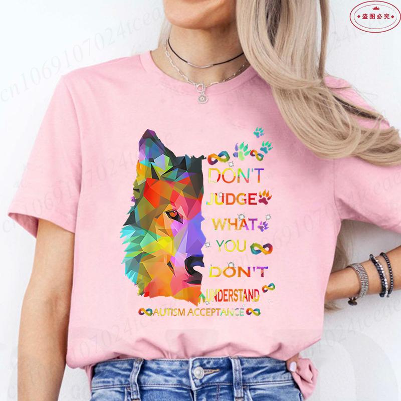 Autism Acceptance Women T-shirt Autism Awareness Dog  Graphic Y2k Tops Summer O Neck Short Sleeve Tees Casual Female Clothing