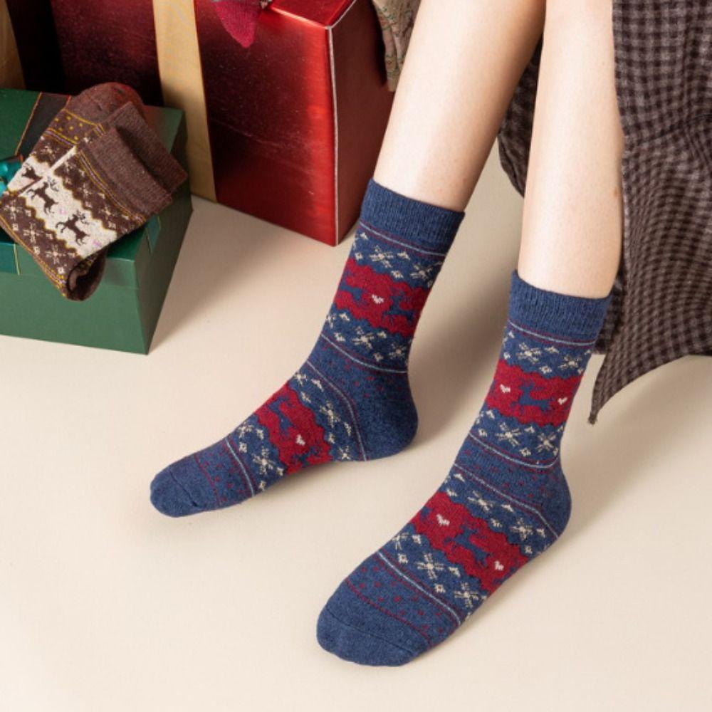 5Pairs Santa Claus Wool Socks Cotton Knit Santa Stockings Fashion Christmas Socks  Unisex