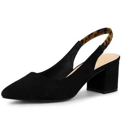 Allegra K Women's Slingback Pointed Toe Chunky Heel Pumps, Black, Size 26.5cm