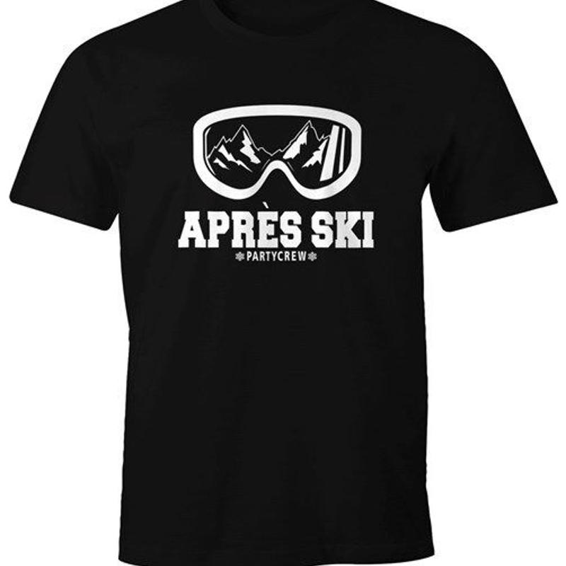Unisexs Short Sleeve TShirt With Ski Goggles Mountain Graphic APRES SKI PARTYCREW Text Soft Fabric Casual Daily Wear Trendy Tee