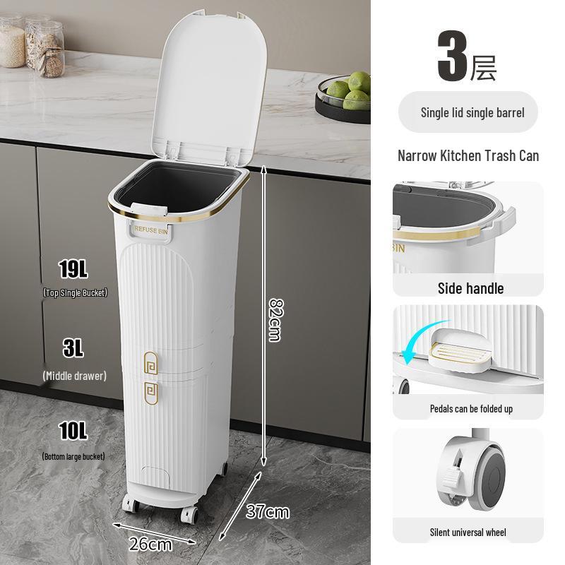 Luxusní vysoký odpadkový koš v japonském stylu s nožním pedálem pro suchý a mokrý odpad