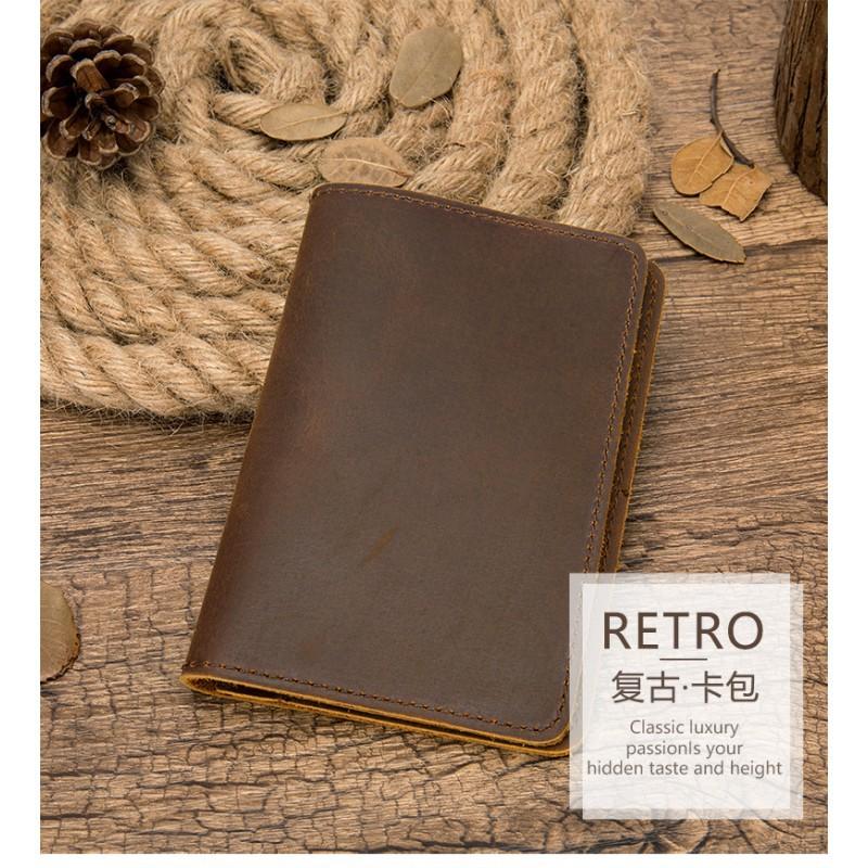European American Crazy Horse Leather Men's Bag Real Pickup Multiple Card Slots Retro Top Layer Cowhide Wallet Passport