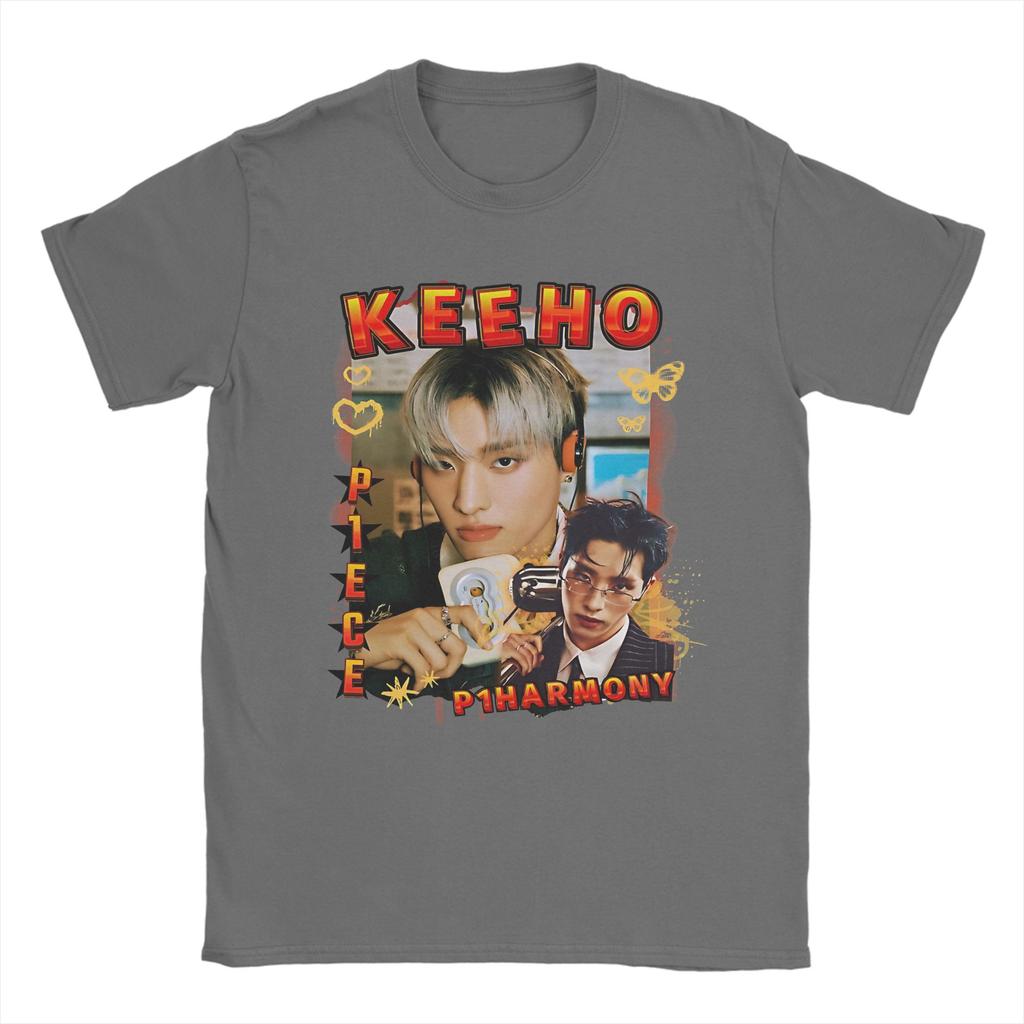 P1Harmony Keeho Koreanische Gruppe KPop T-Shirts Herren Vintage Reine Baumwolle T-Shirts O-Ausschnitt Kurzarm T-Shirts Bedruckte Oberteile