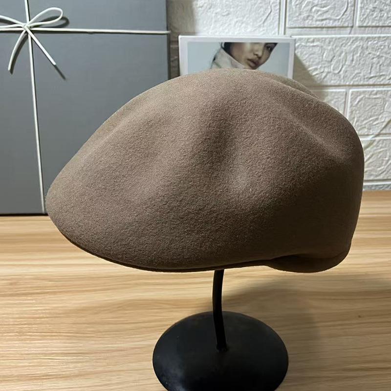 Premium pure wool beret children autumn and winter big head circumference showing face small painter hat warm bud hat tide