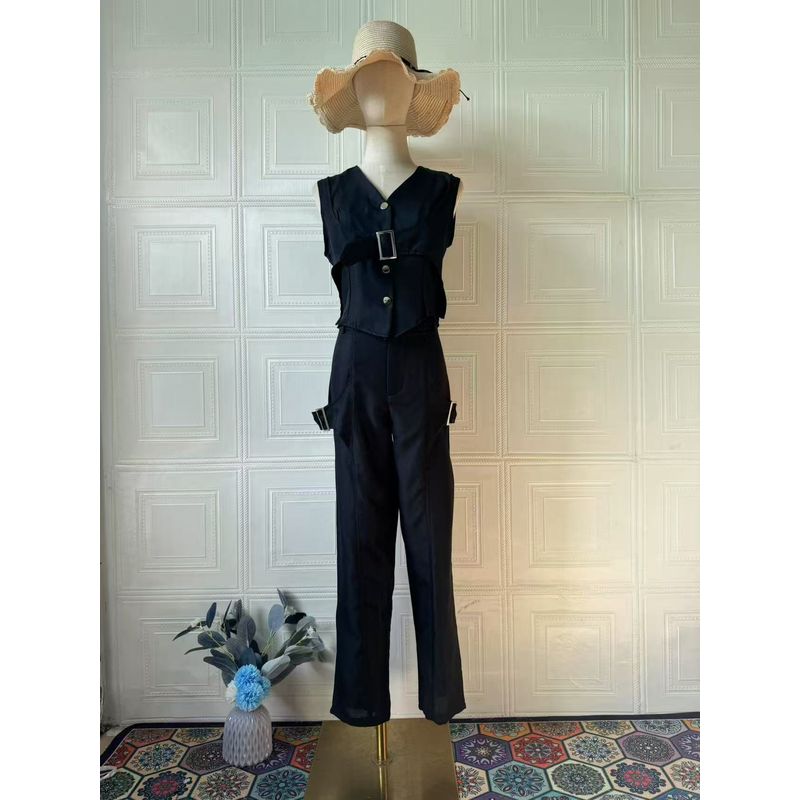 

Fashion Wind New Arrival Fashionable, Elegant and Sexy V-neck Sleeveless Vest Pants Suit Vest and Pants Set Black S