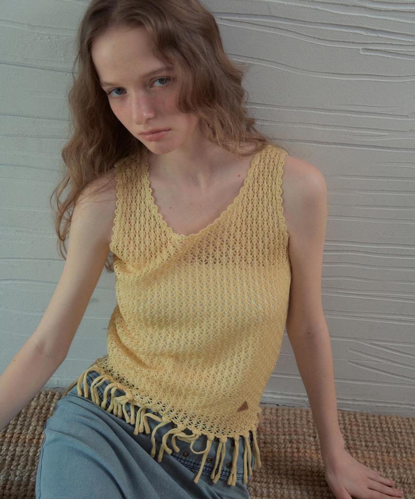 Aueonoseuteljia Handmade Fringe Sleeveless Knit_Light Yellow(Oc26Kn21)