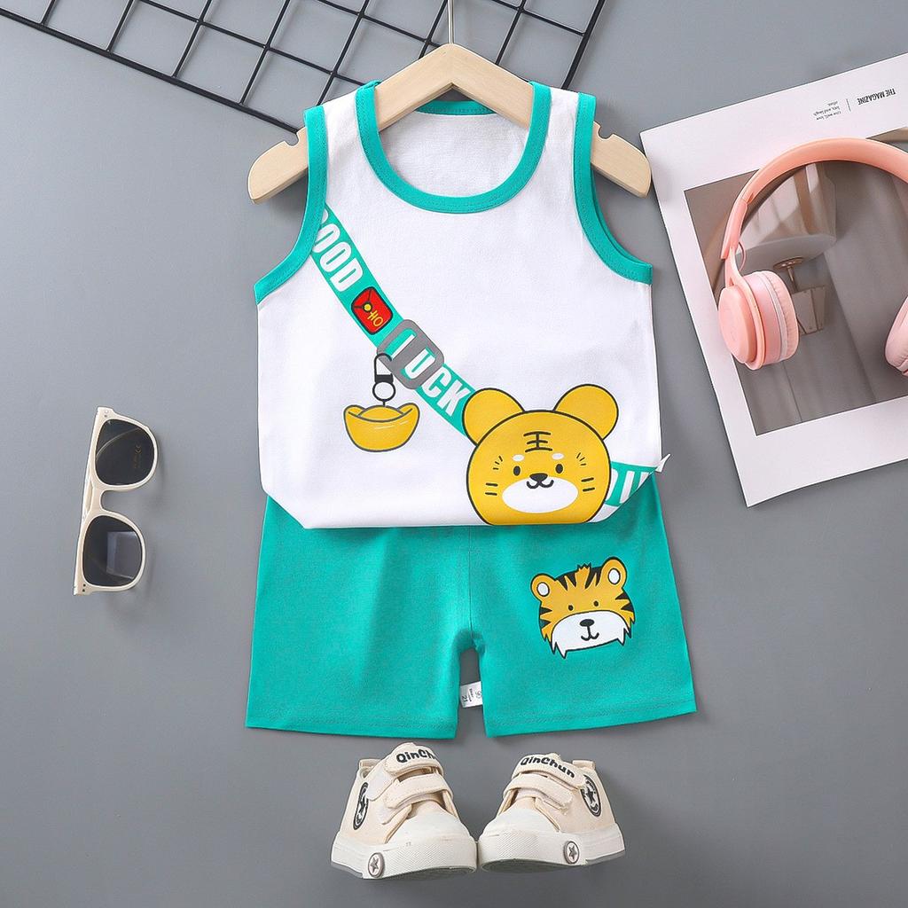 Kid's 2 Piece Printed Suit Short Sleeve Button Up Top Wide Leg Pants Suit Set Pajamas Home Casual Suit