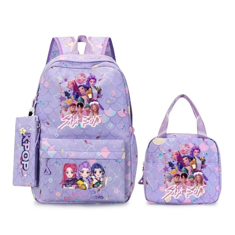 K-Pop Themed Lightweight Backpack Set Teen Girls - Cute Cartoon Design Breathable Outdoor School Bag With Ergonomic Curved