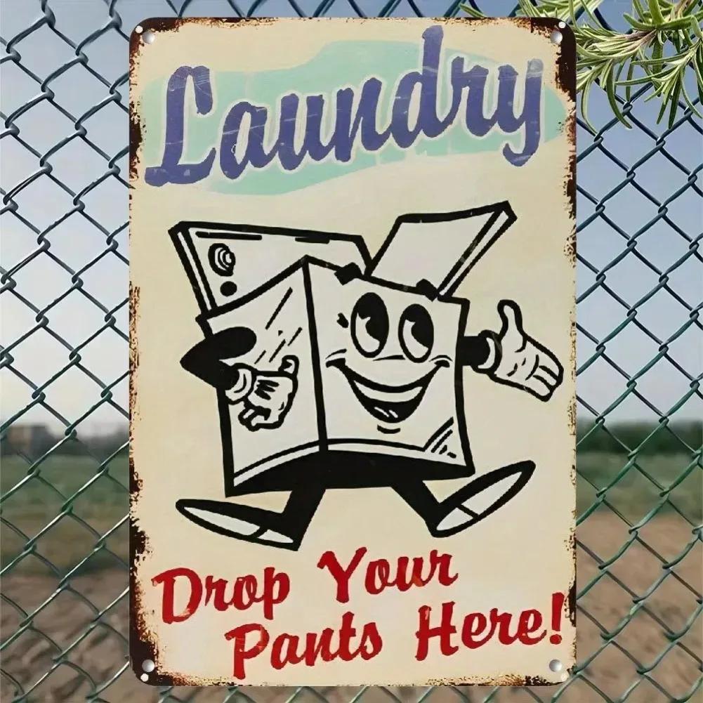Vintage HEMITONG Laundry Metal Sign "Drop Your Pants Here" - Garage Wall Decor with Rat Rod Stickers, Ideal Gift