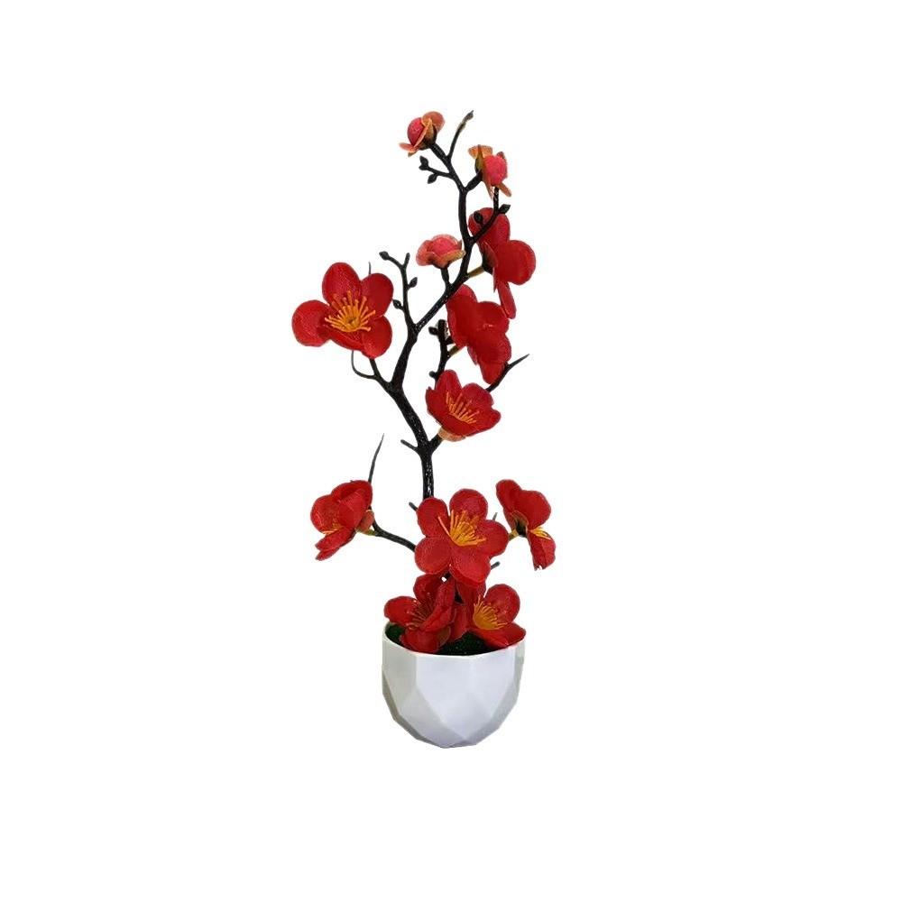 Small Fake Wintersweet Flower Bonsai with White Pot Artificial Faux Plants Indoor Decoration