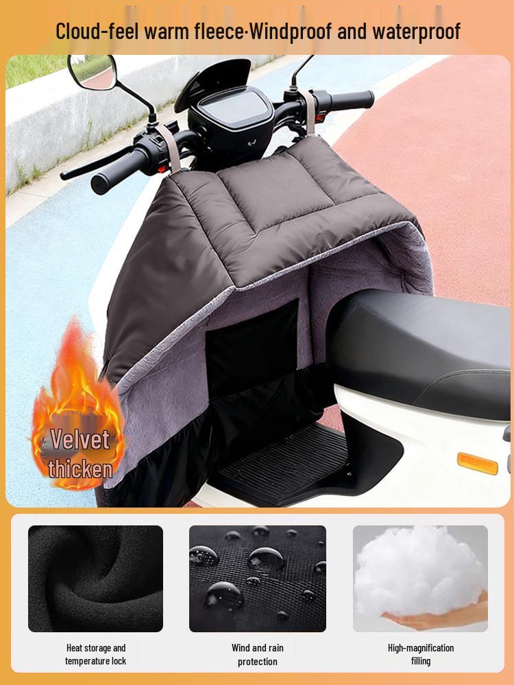Split Type Winter Fleece Lined Waterproof Windshield Cover with PU Leather Leg Protector and Extra Thick Windproof Design