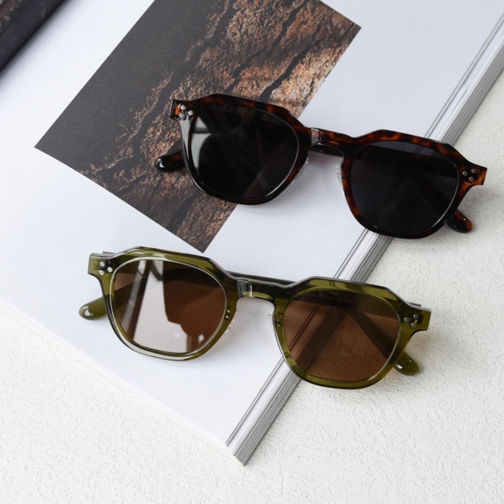 Korean Retro Sun Glasses for Women TR90 Frame Polygon Fashion Sunglasses UV400 Male Green Brown Summer Eyeglasses