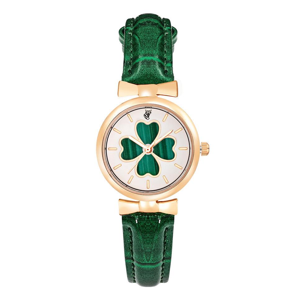 Tomi Luckyfox L48 High-End Women's Watches Simple Quartz Wristwatches Clover Hollow Design Leather Band Wristwatches for Ladies
