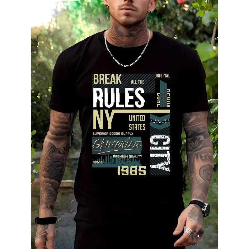 

European Size Men s Pure - Polyester Black T - shirt: Break the Rules: Vintage Spirit Black Tee 4XL чорний