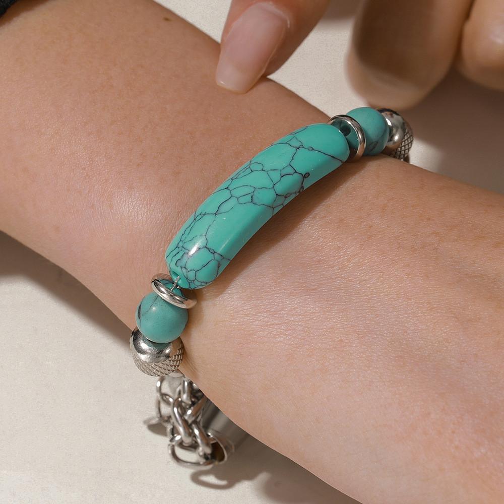 Geometric Turquoise Stainless Steel Bracelet For Men With Vintage Style For Gift Giving