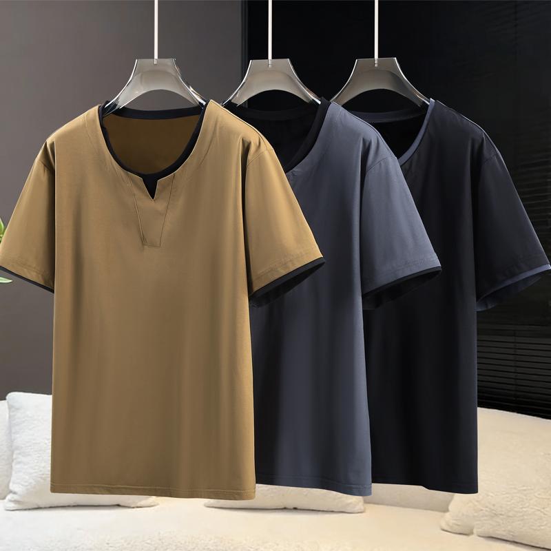 Pánské tričko s falešným dvoudílným designem, prodyšné strečové tričko s krátkým rukávem, nadměrná velikost (5XL-13XL)