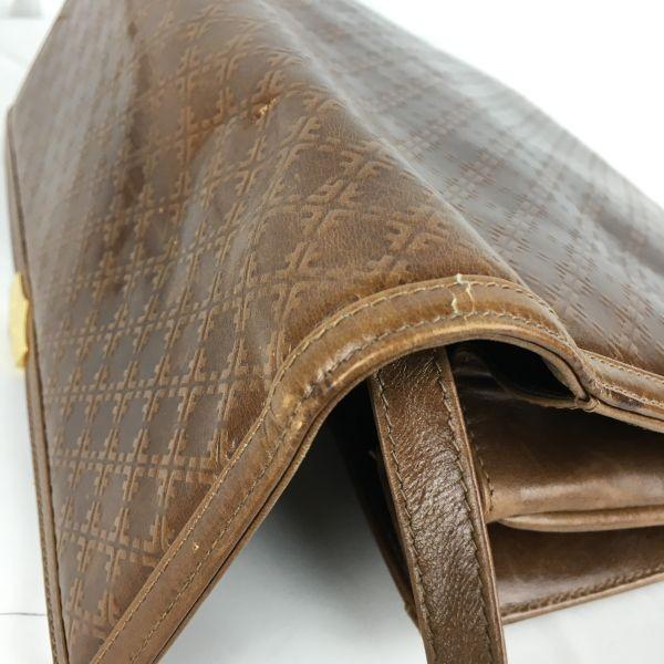 90s Vintage Ferragamo Leather Shoulder Bag Brown Embossed Pattern Women(USED)