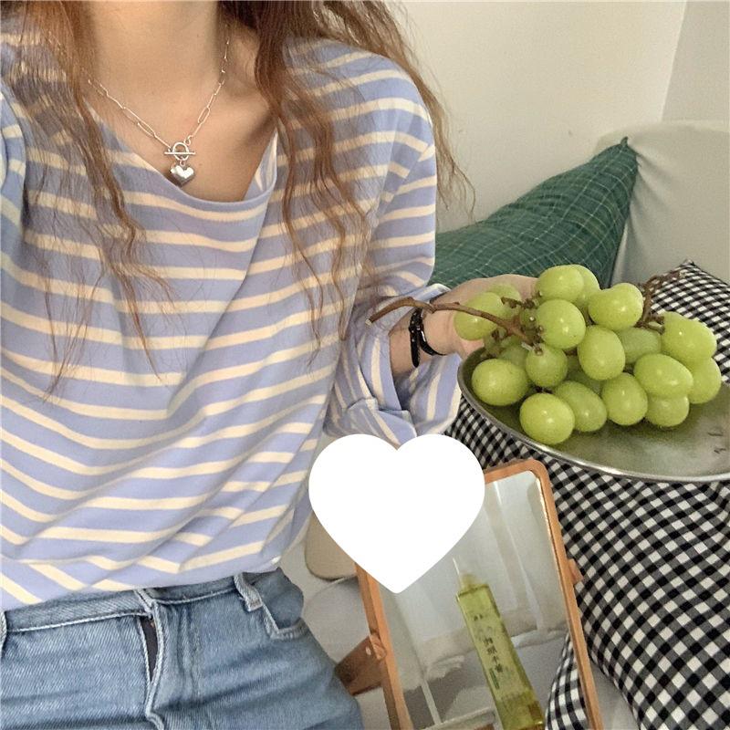 Damen Gestreiftes Langarm-T-Shirt - Herbststil 2025, Rundhalsausschnitt, Lockere Passform, Koreanisch inspiriert, Vielseitiges Basic-Oberteil.