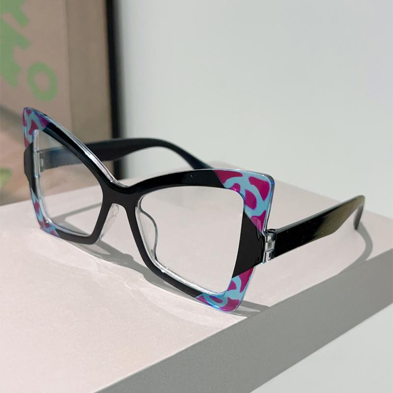 Butterfly Shaped Glasses Women Fashion Oversize Blue Light Blocking Optical Frames Trendy Patchwork Rim Design Eyeglasses