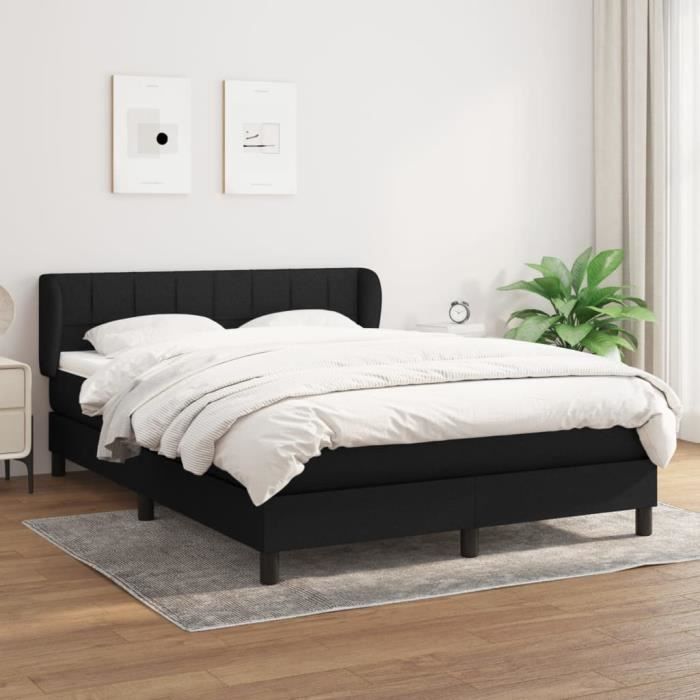 3126239 vidaXL Lit à sommier tapissier avec matelas Noir 140x190 cm Tissu