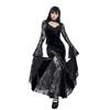 Women Cosplay Dress Dark Style Halloween Party Costume Lace Patchwork Flower Embroidery Fish Tail Hem Long Sleeves Tight Waist A