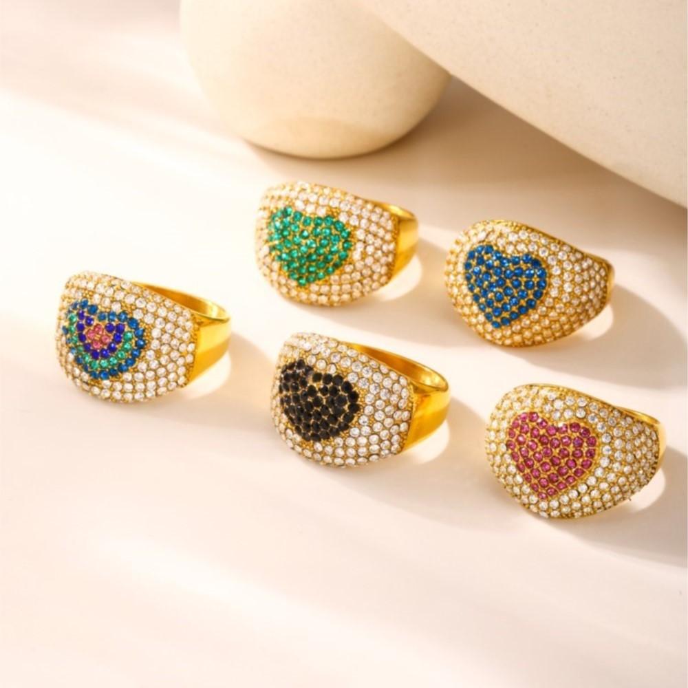 Shiny Zircon Rings In Stainless Steel With Color Cubic Zirconia For Women 18k Gold Plated Women's Ring Luxury Woman Jewelry