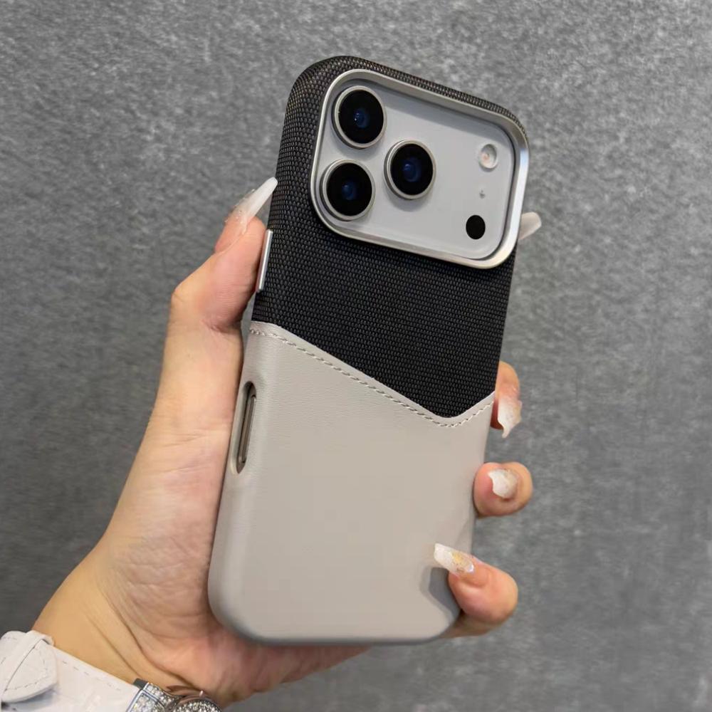 Leather and Fabric Splicing Texture Card Insertion Magnetic Case for iPhone 17 Pro Max Air 16 Plus 15 14 13 12 for Magsafe Cases