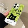 Green Cartoon Black Cat Camlet Texture Phone Case for Xiaomi Redmi 13C 14C A5 A3 A4 A3X Note 14 13 12 11 11S 10 Pro Shell Cover