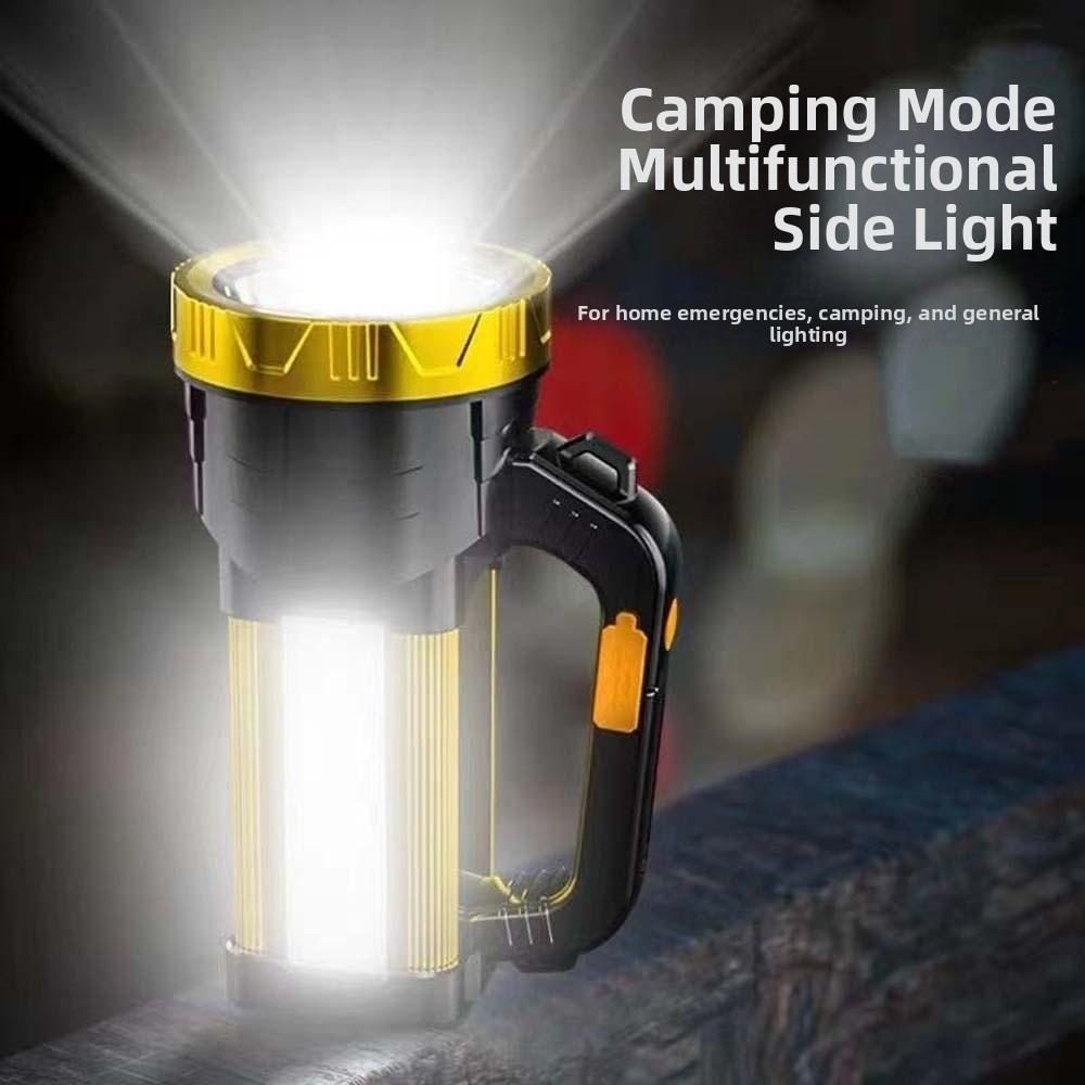 Anti-splash Water Camping Searchlight with Side Lights Dimmable Handheld Spotlight Plastic USB Rechargeable Portable Mine Light