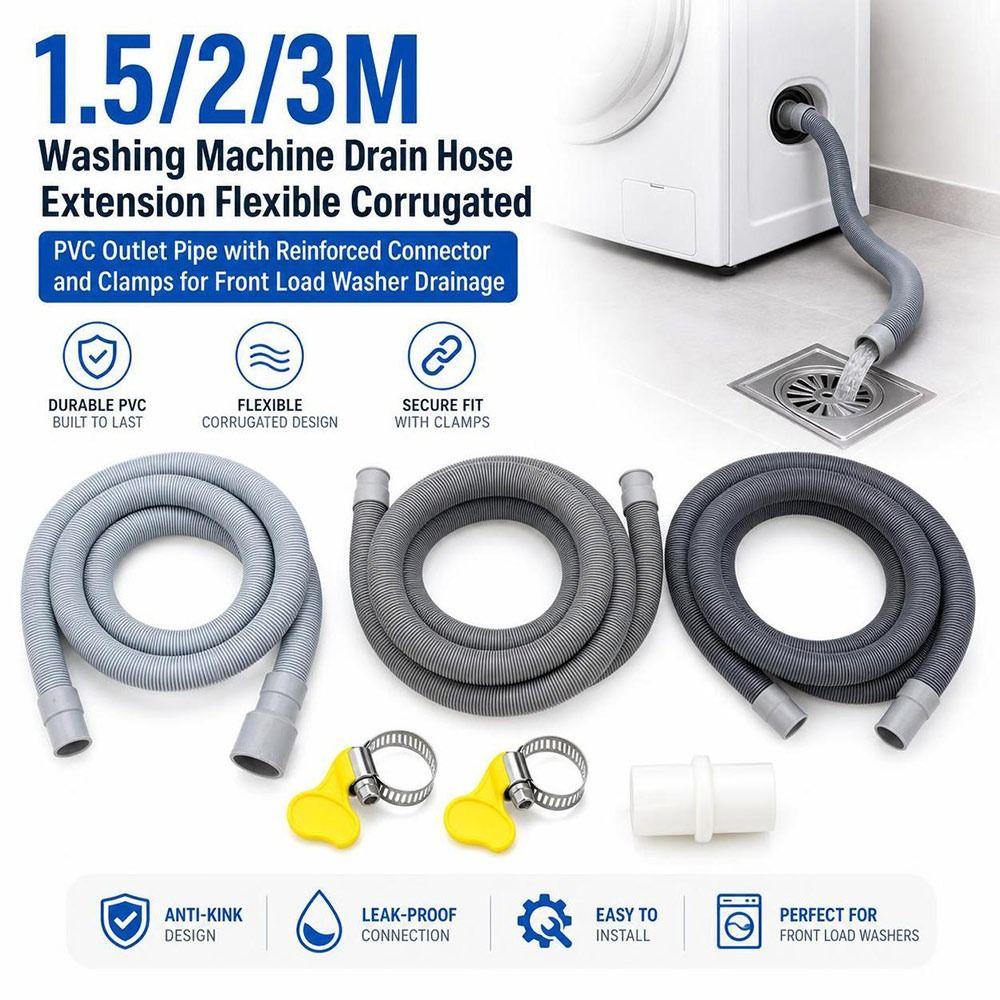 PVC Washing Machine Drain Hose Flexible Corrugated Washer Drain Pipe Front Load Washers