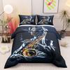 Bohemian Jazz Saxophonist Night Portrait Dark 3-Piece Bedding Set, Modern Duvet Cover with Button Closure, King Size Duvet Cover with Pillowcases