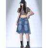 High Waist Black Retro Washed Denim Shorts Women'S Harajuku Vintage Fashion Casual Loose Y2K Streetwear Mid Long  Wide Leg Pants