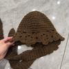 Cute age-reducing lace thin wool hat female versatile Internet celebrity knitted doll hat irregular one-piece scarf winter