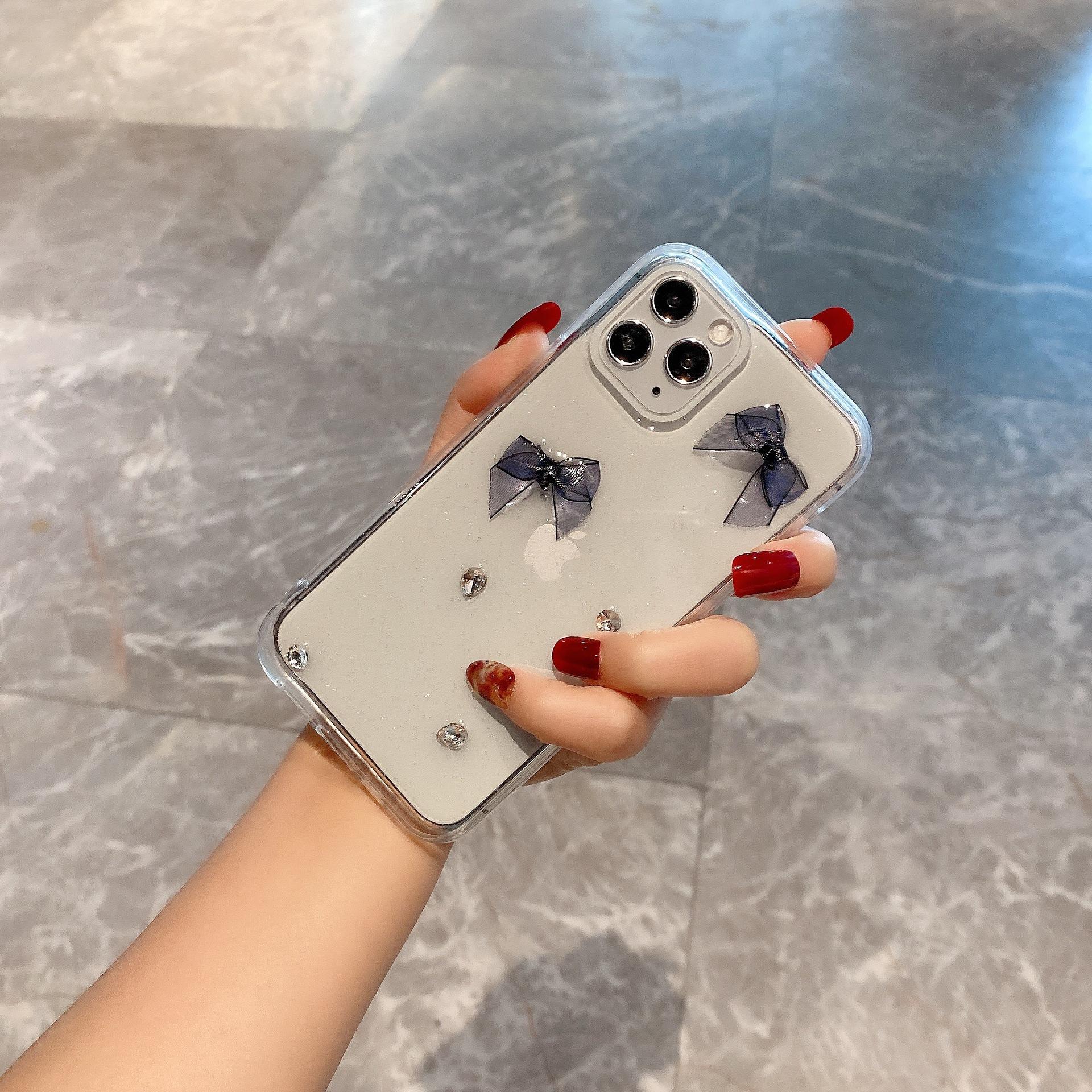 

Apple 17 Glitter Phone Case 15Promax For Iphone 16 Rhinestone 14 Soft Case Transparent Xr Bow iPhone 12Promax