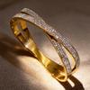 European and American Style Double-row Diamond-studded Interlaced Bracelet, Titanium Steel Plated with Gold, Simple and High-end, Light Luxury