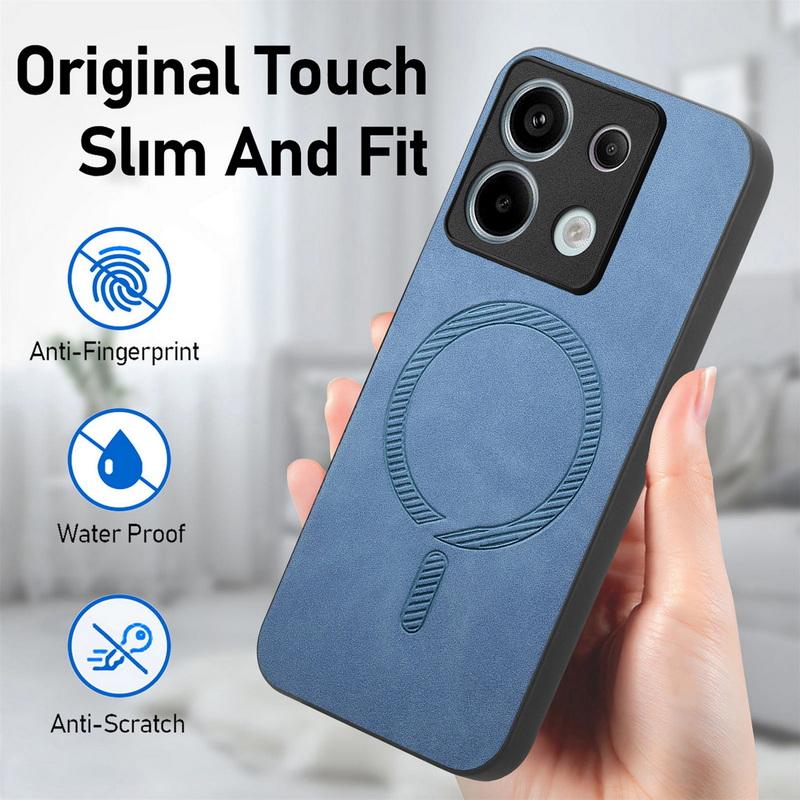 Luksus for Magsafe Magnetisk Deksel for Xiaomi 13t Poco X6 F6 Pro Redmi Note 14 13 Pro K70e 13c PU Lær Støtsikkert TPU Hybrid PC Ensfarvet Deksel