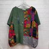 Summer Women T Shirts Floral Print Linen Shirt Plus Size Loose Casual Tops Elegant Sleeve Patchwork Tees 91688
