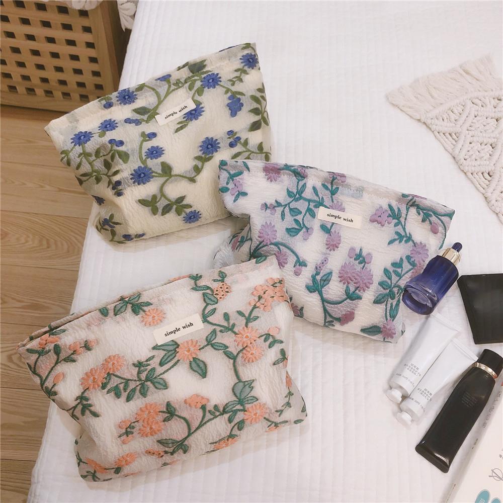206 Chamomile Pattern Cosmetic Organizer Travel Bag Large Canvas Toiletries Women Teen Girls Makeup Storage Pouch