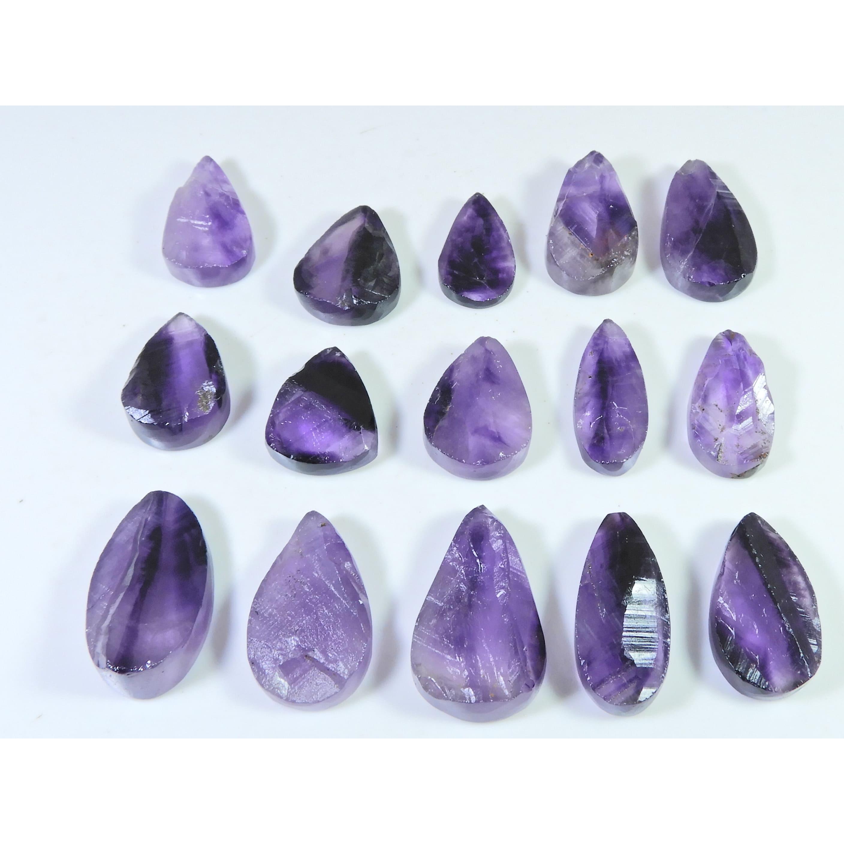 296Cts. Natural Amethyst Druzy Pear Cabochon Loose Gemstone 15Pcs Lot C-1236