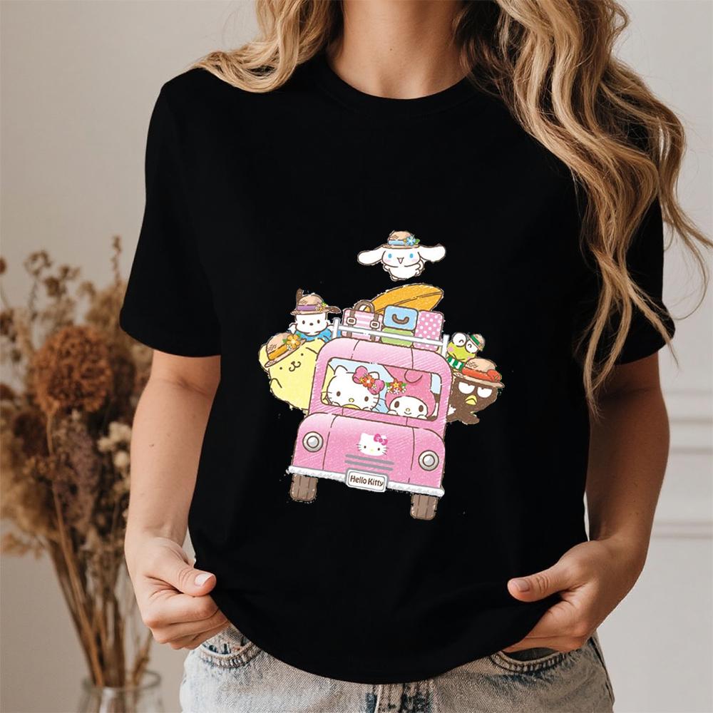 

Sanrio Characters Summer Trip Print Cotton T Shirt for Women Casual Comfortable Daily Wear Short Sleeve Soft Breathable Top S