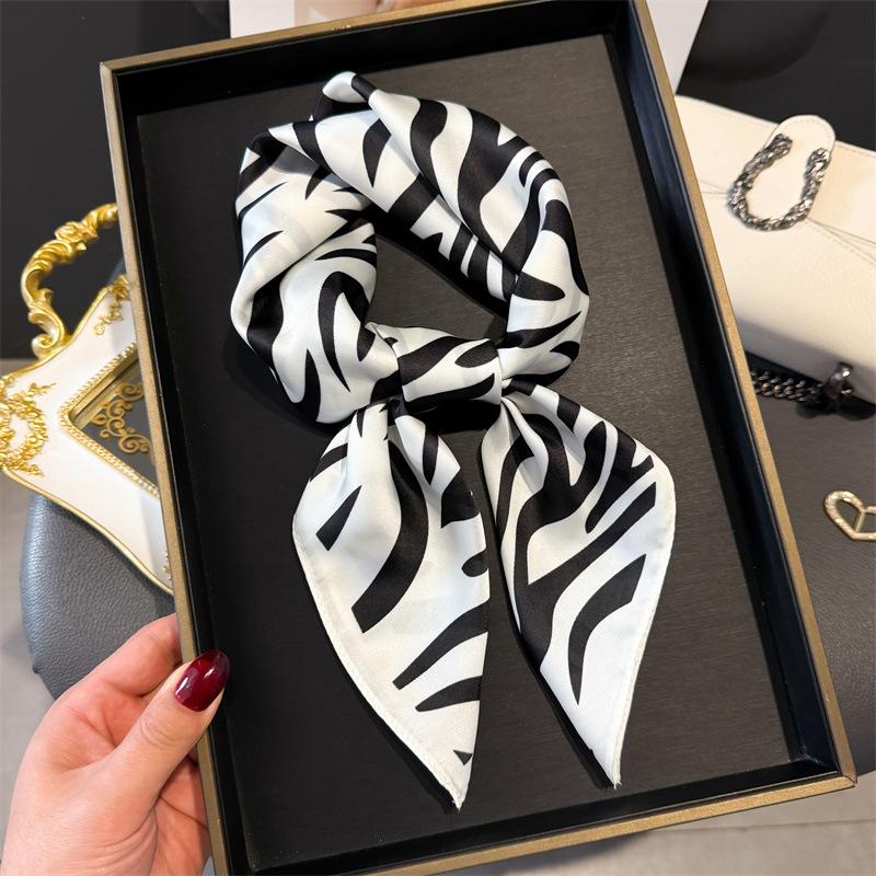 Luxury Modern Print Square Scarf Elegant Ladies Soft Satin Shawl Stylish Women's Decorative Bandana Neckerchief